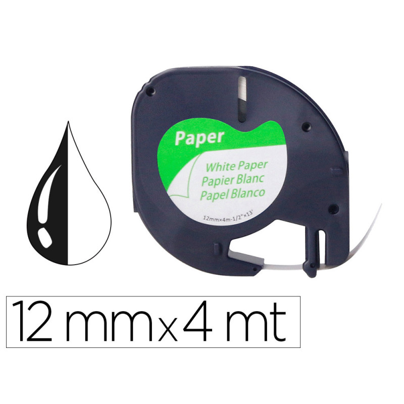 CINTA ROTULADORA 12MMX4M NEGRO SOBRE BLANCO PAPEL