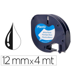 CINTA ROTULADORA 12MMX4M NEGRO SOBRE BLANCO PLASTICO