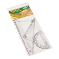 JUEGO REGLA, ESCUADRA Y CARTABÓN DE 30 CM Y SEMICÍRCULO DE 15 CM