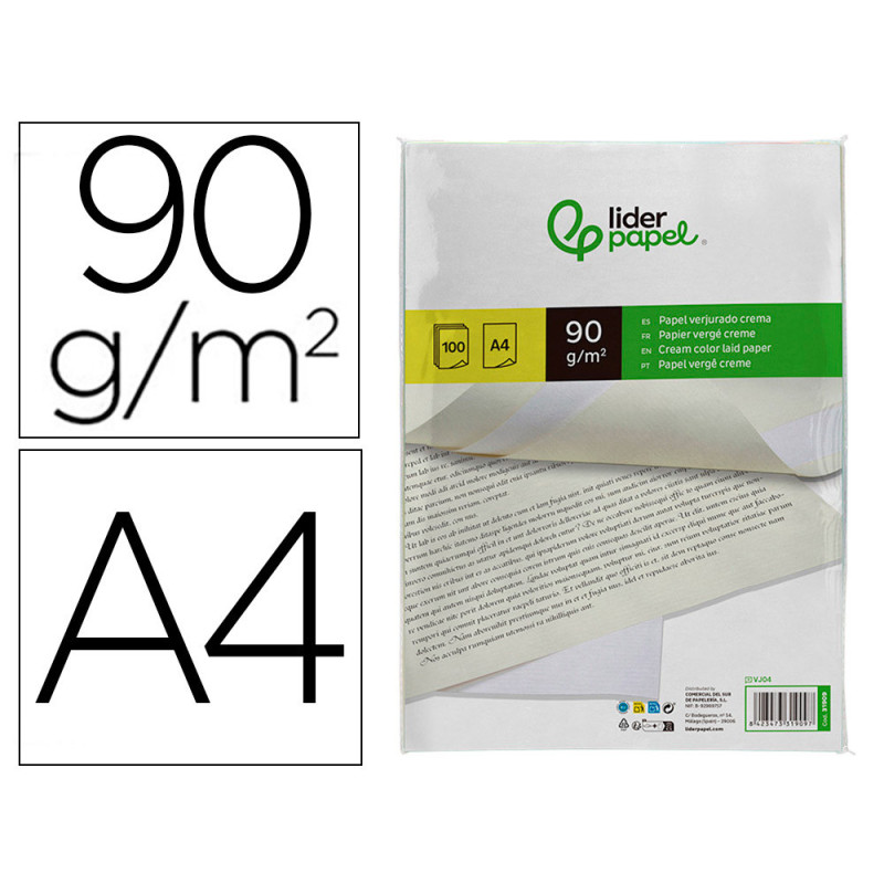 PAPEL VERJURADO A4 CREMA 90G/M2