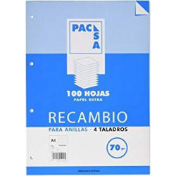 RECAMBIO PACSA DIN A4 100 HOJAS 4 TALADROS