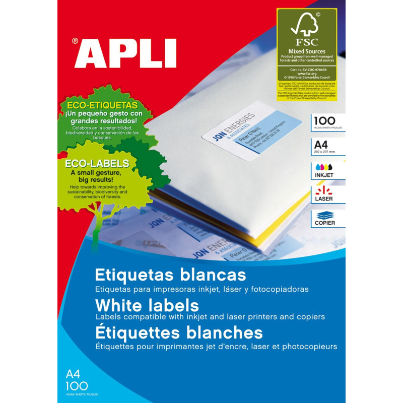 ETIQUETA CAJA 100 H APLI  ADH PERMANENTE  (VARIAS MEDIDAS)