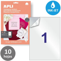 ETIQUETAS A4 TRANSPARENTES  10 HOJAS