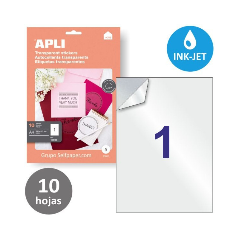 ETIQUETAS A4 TRANSPARENTES  10 HOJAS
